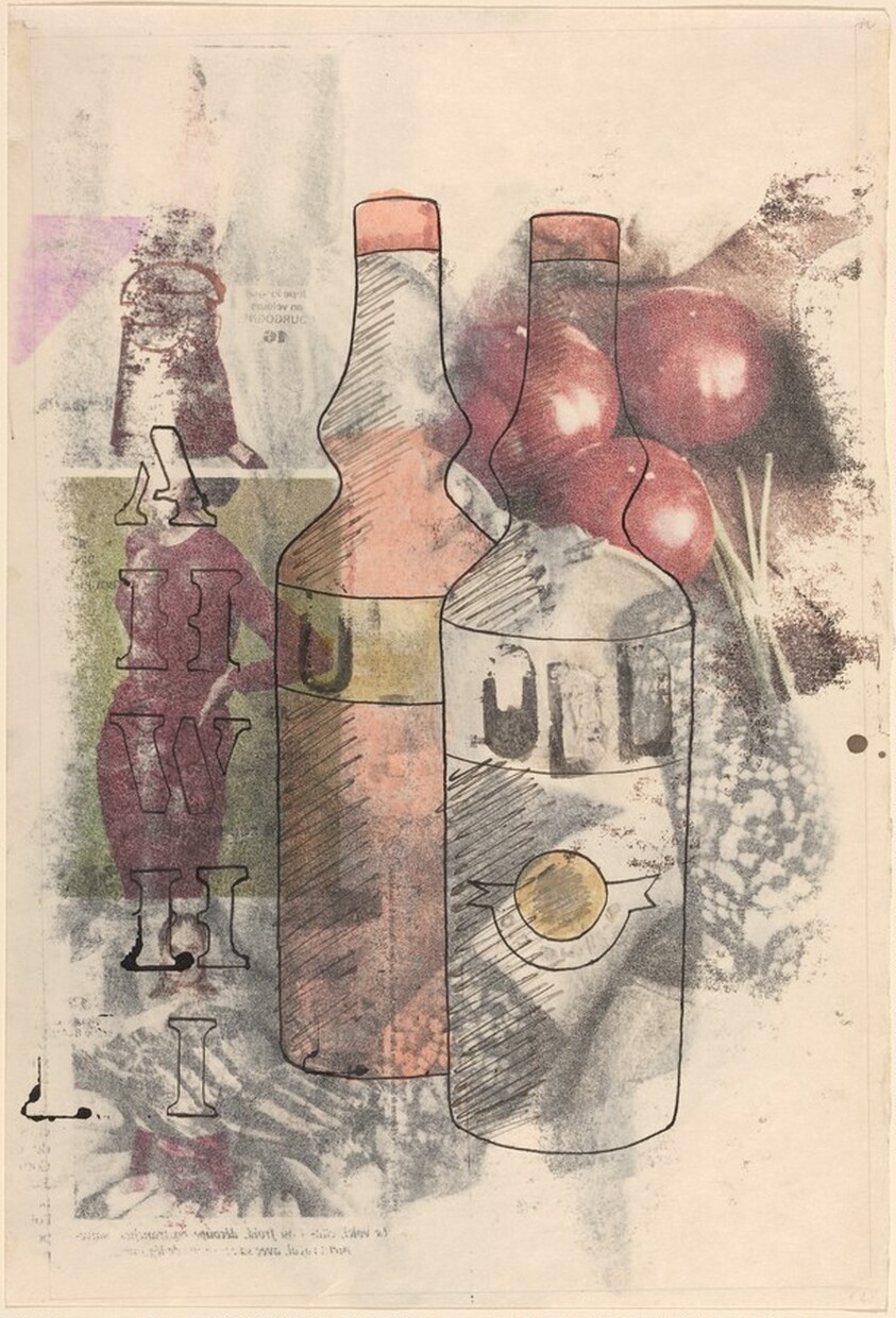 Bottle, Fruit, and Figure