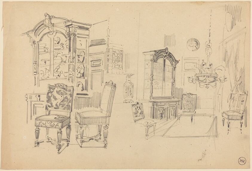 Two Studies of an Interior with Furniture