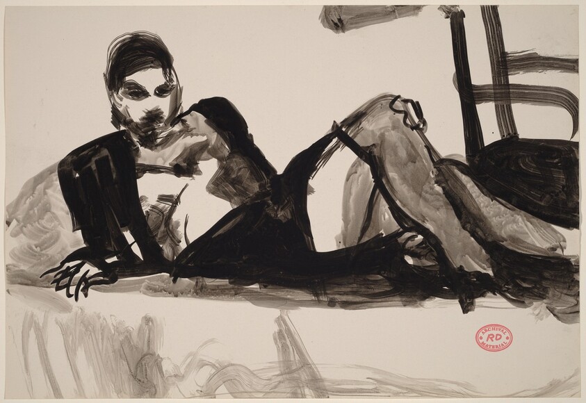 Untitled [woman reclining in a dark outfit]