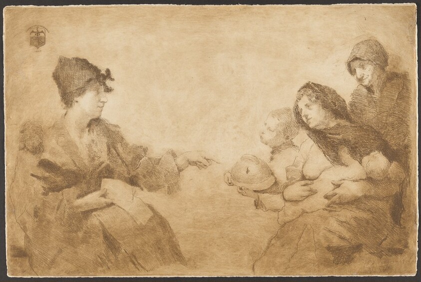 Mendicant Family of a Fallen Hero (Scena simbolica--Gruppo di famiglia dell'eroe caduto con elmetto)