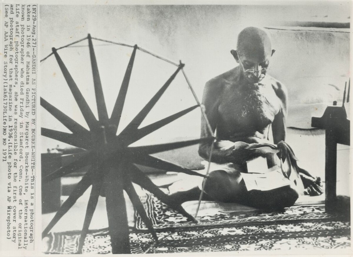 Title from caption on object: “Gandhi as Pictured by Bourke-White”