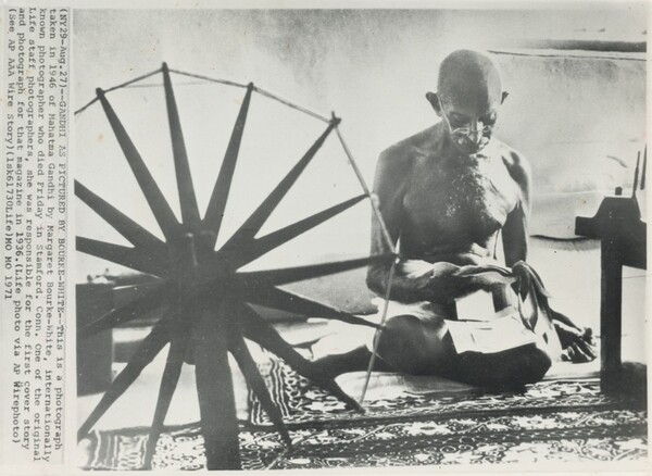Title from caption on object: “Gandhi as Pictured by Bourke-White”