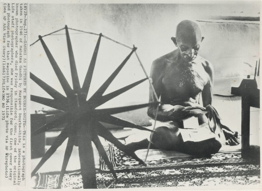 Title from caption on object: “Gandhi as Pictured by Bourke-White”