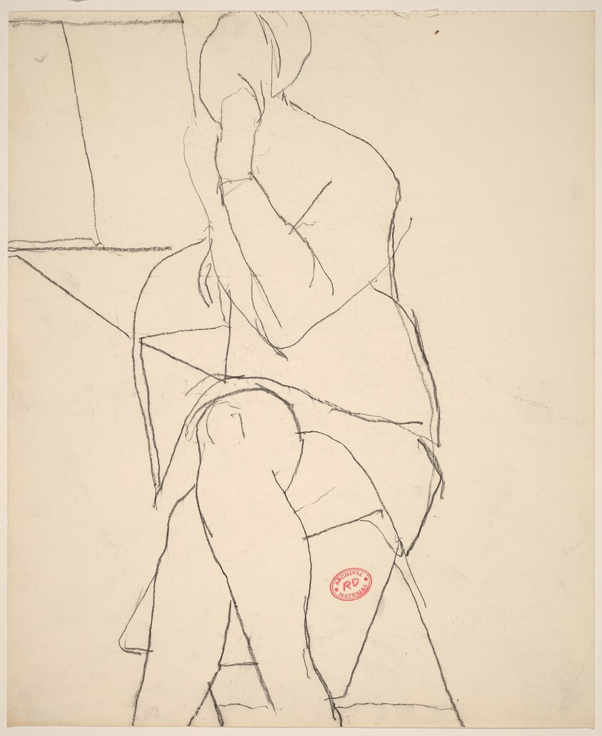 Untitled [woman seated in a folding chair and crossing her legs]