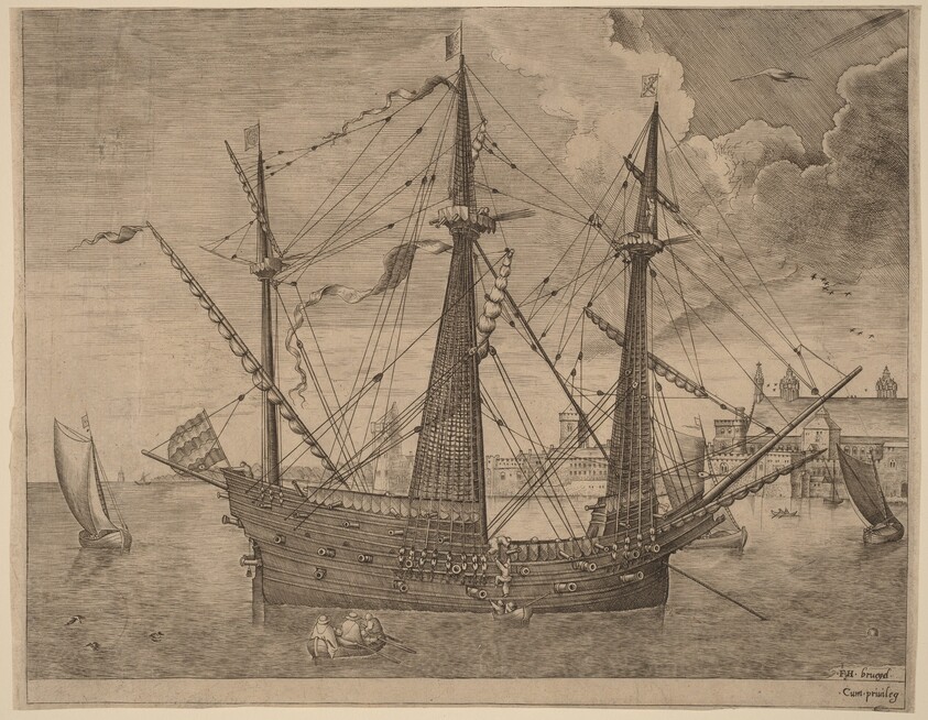 Armed Three-Master Anchored near a City