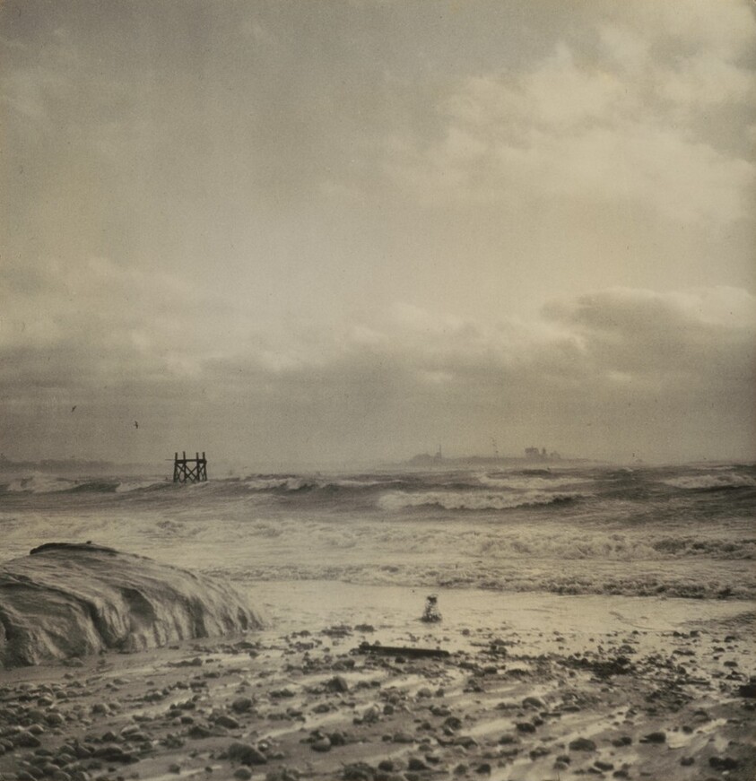 A strong seventy mile gale blowing in from the sea near Gloucester, Massachusetts