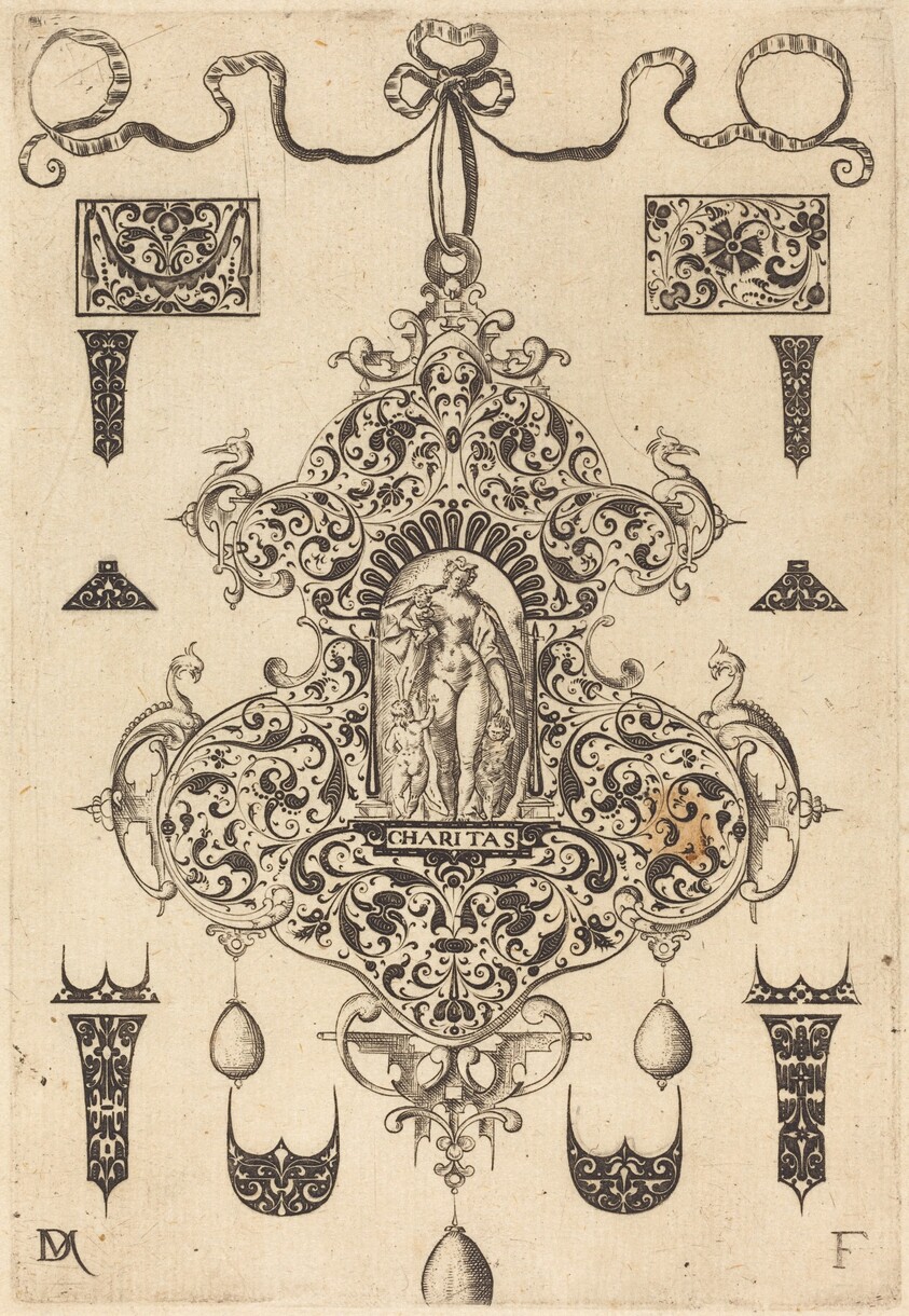 Large Pendant, Charity Standing at Centre