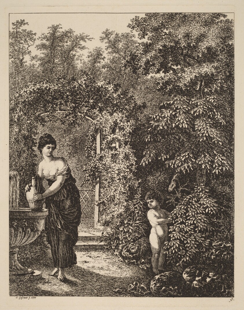 Putto Visiting a Girl at a Fountain