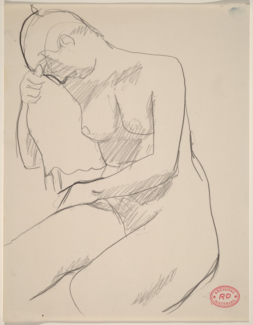 Untitled [nude seated resting her head and arm on chair back]