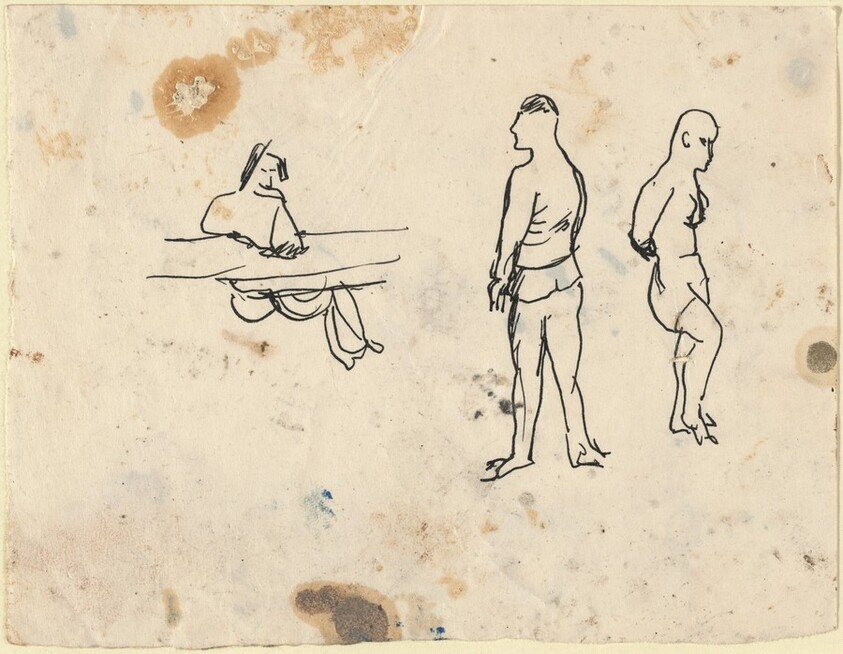 Three Figures: Two Standing, One Seated