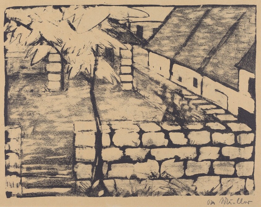 Courtyard with Tree and Houses (Ummauerter Hof mit Baum und Dachern)