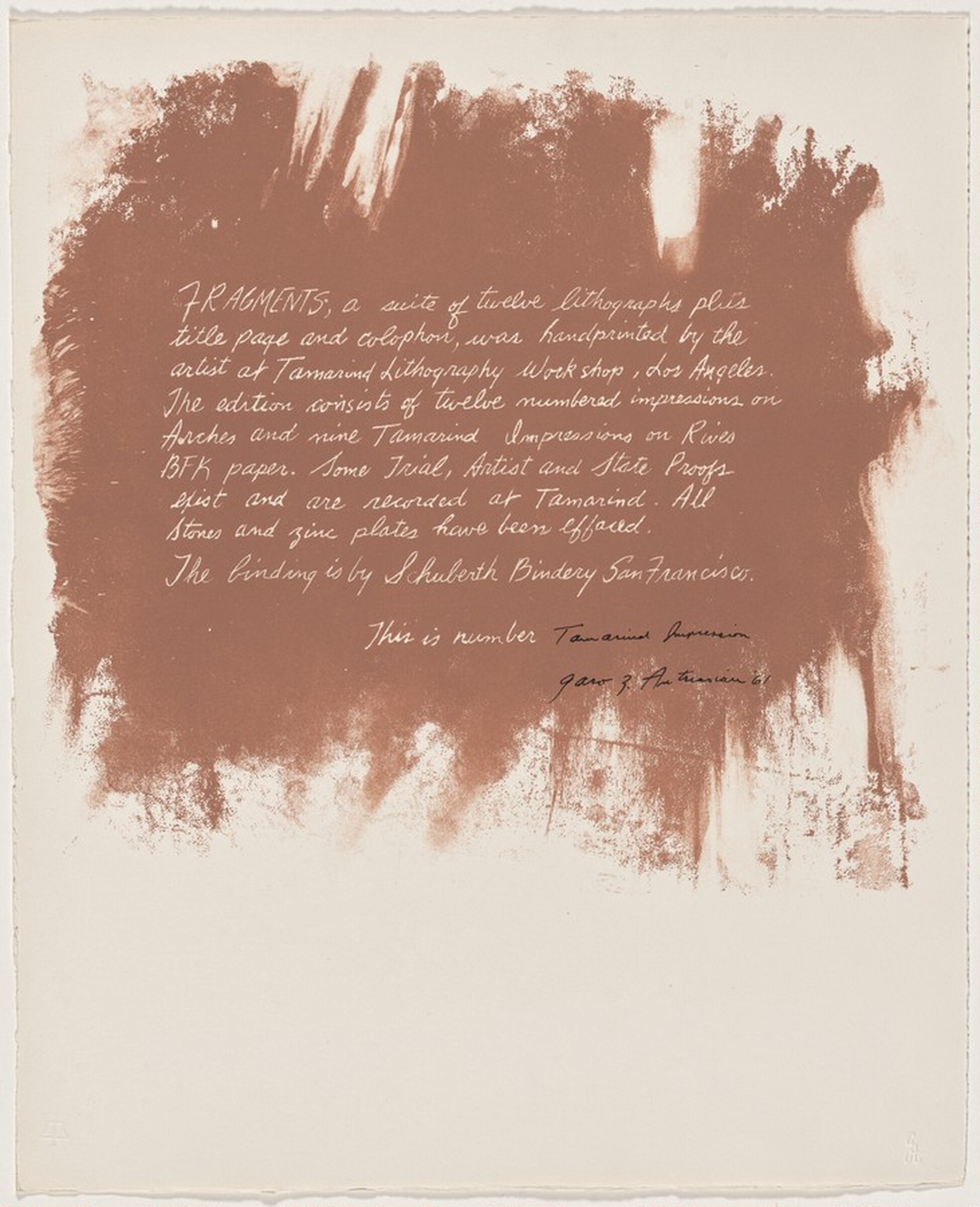 Fragments (Colophon), Garo Antreasian, 1961