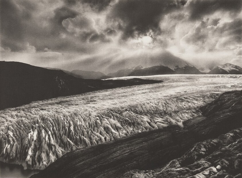 This view of the Grey Glacier from John Gardner Pass reveals the erosion of rocks caused by the constant movement of the glacier. Southern Patagonian Ice Field. Chile.