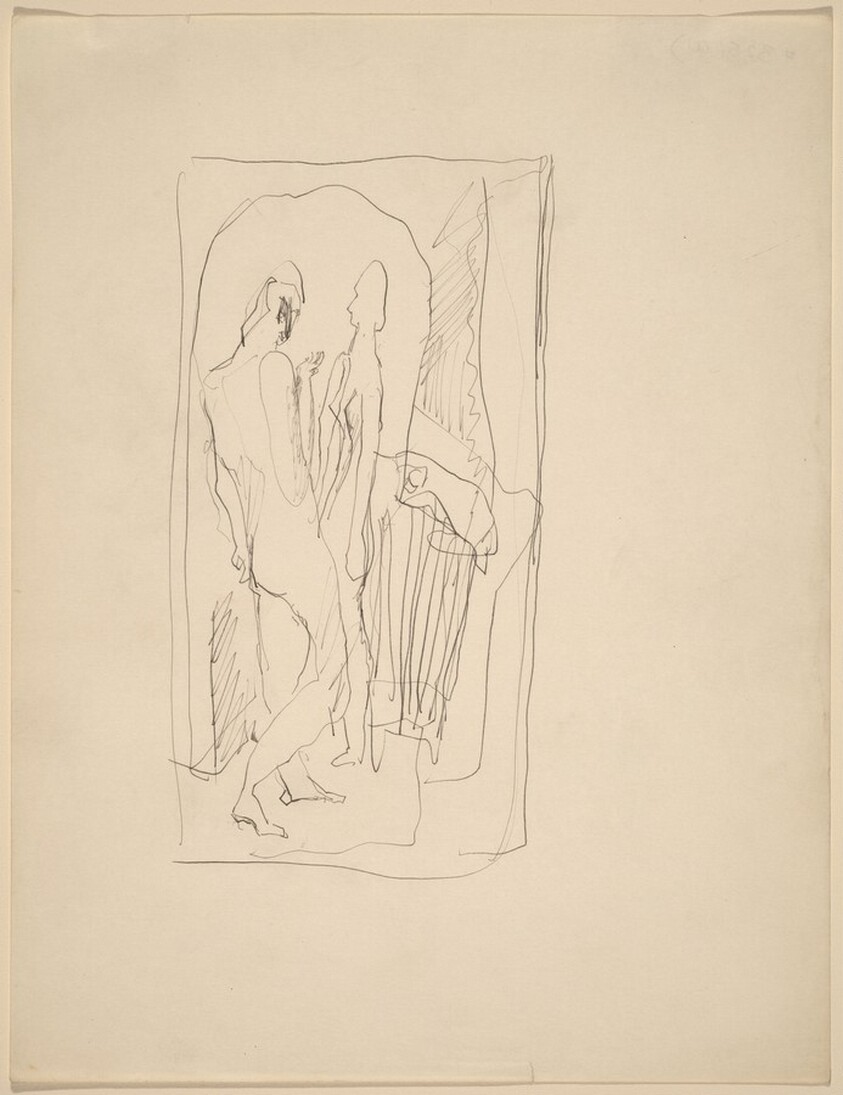 Two Nudes Standing in an Architectural Setting