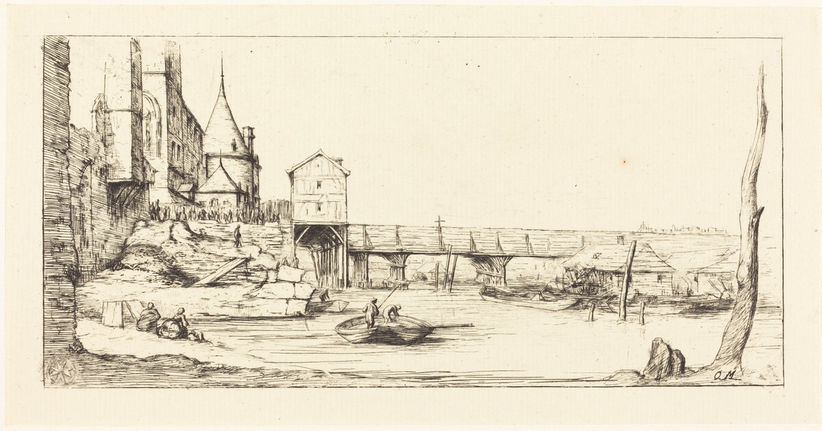 Passerelle du Pont-au-Change, Paris, après l'Incendie de 1621 (Footbridge Temporarily Replacing the Pont-au-Change, Paris, after the Fire of 1621)