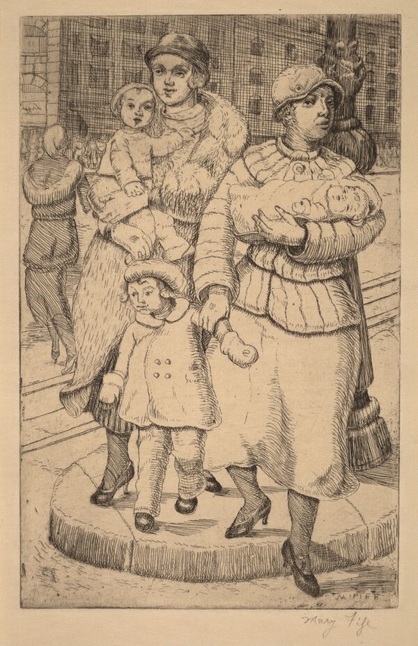 Women and Children Crossing the Street