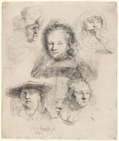 Studies of the Head of Saskia and Others, Rembrandt van Rijn, 1636