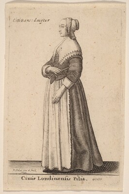 “Civis Londinensis Filia”. The image depicts a woman standing in profile, facing to her right.