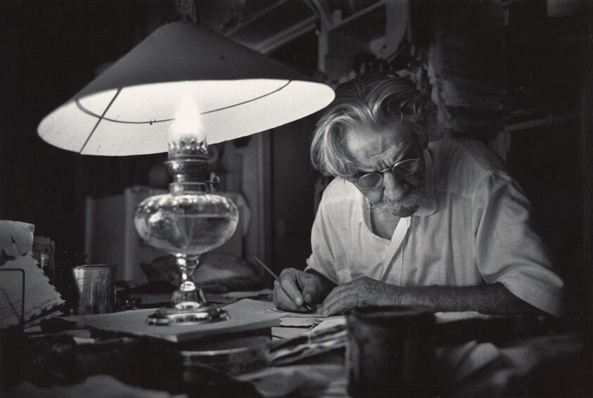 Long after the Hospital Is Asleep, Schweitzer Works at His Desk