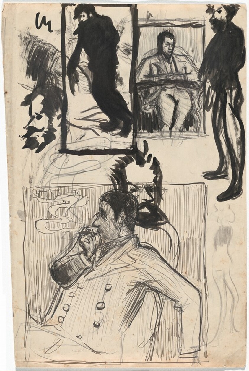 Self-Portrait Smoking and Other Studies (recto)