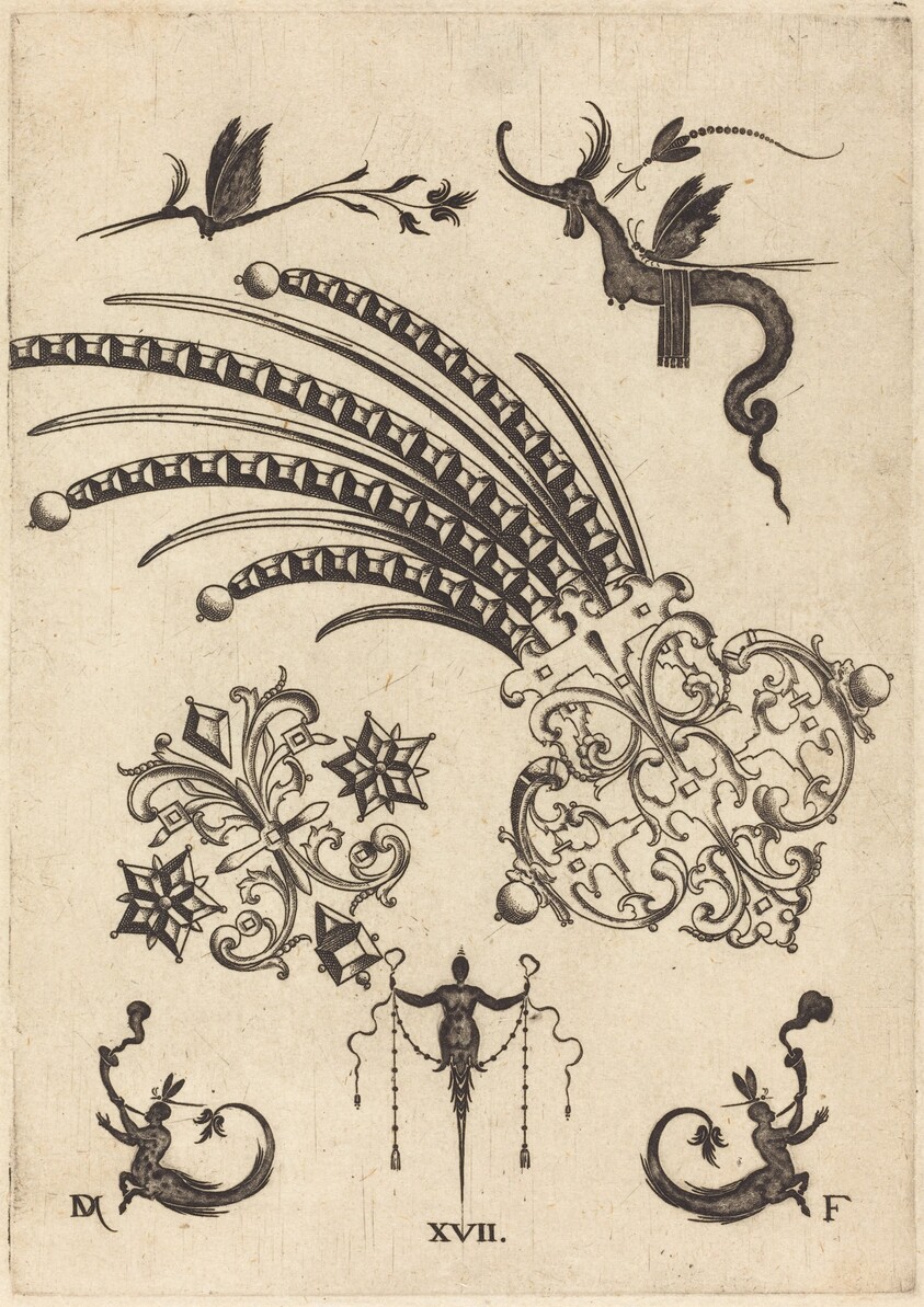 Two Brooches with Dragon and Insects at Top and Human Beings with Snake-like Tails atBottom