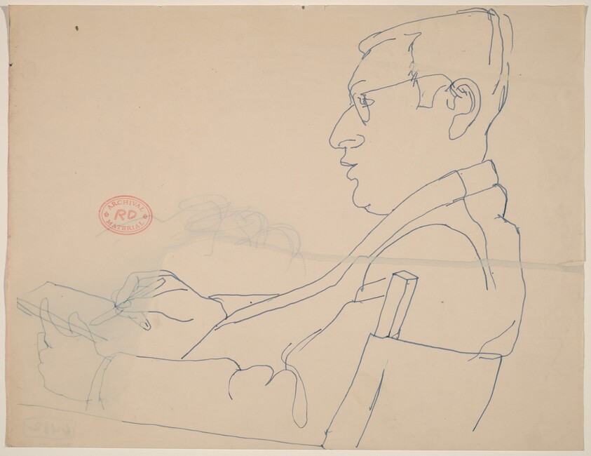 Untitled [side view of a seated man with glasses drawing]