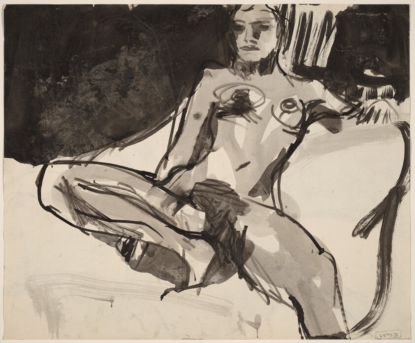 Untitled [female nude resting with her right leg in the seat] [verso]
