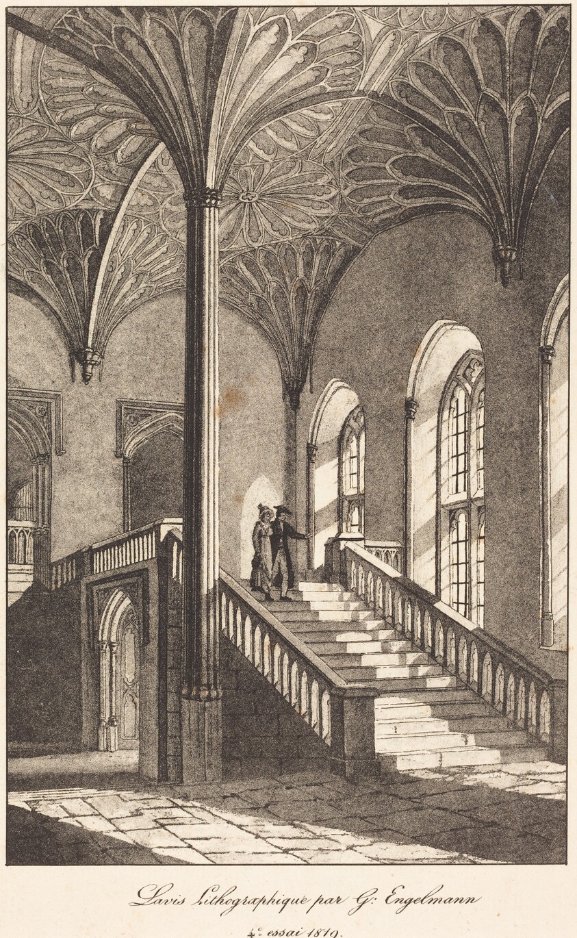 Man and Woman Descending Staircase