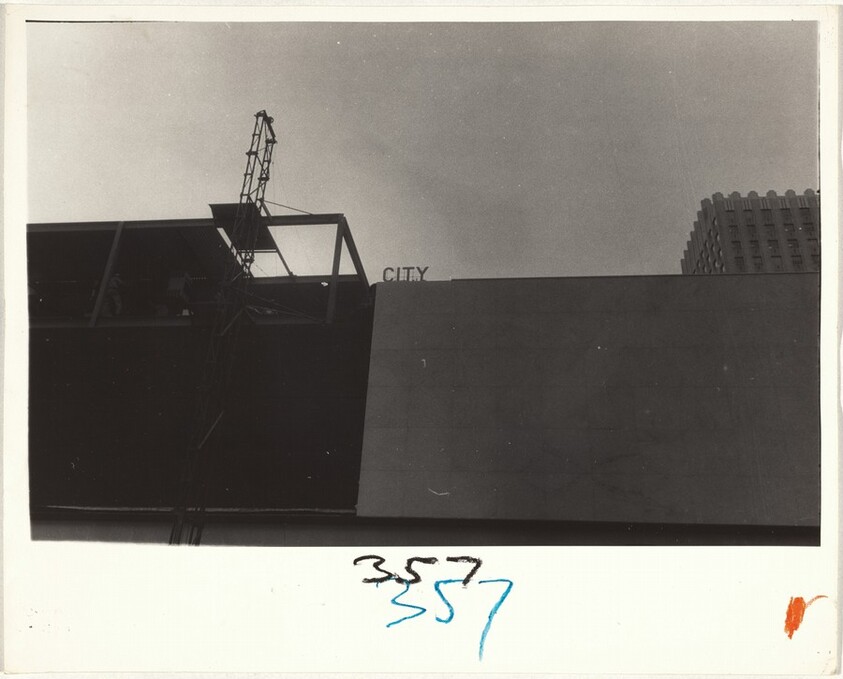 Building under construction, "city"--Houston, Texas