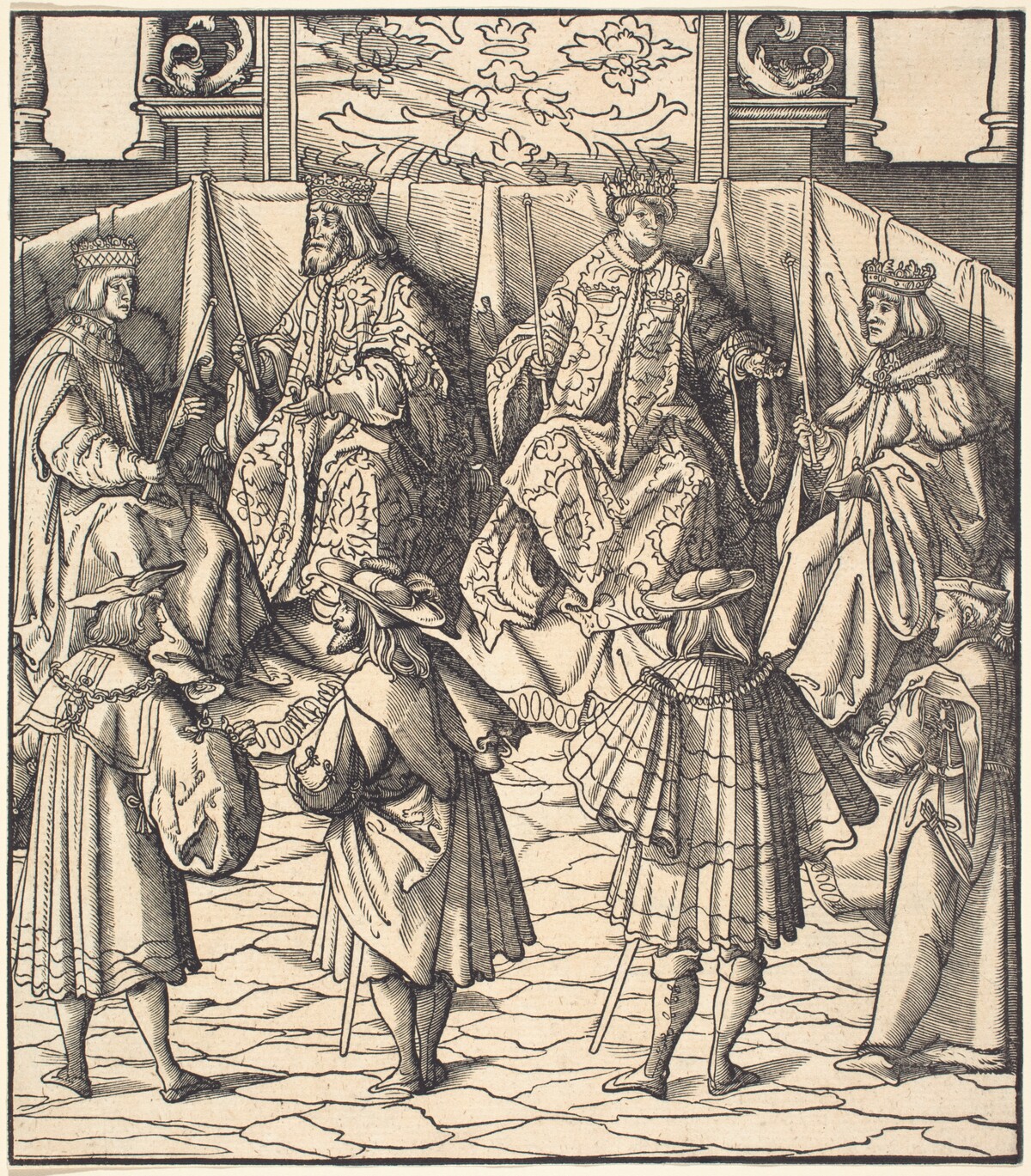 Assembly of Four Kings, in the foreground Four Men