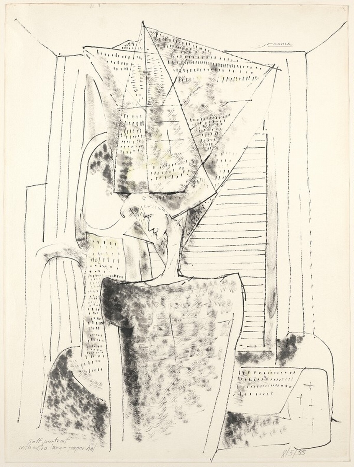 Self-portrait with extra large paper hat