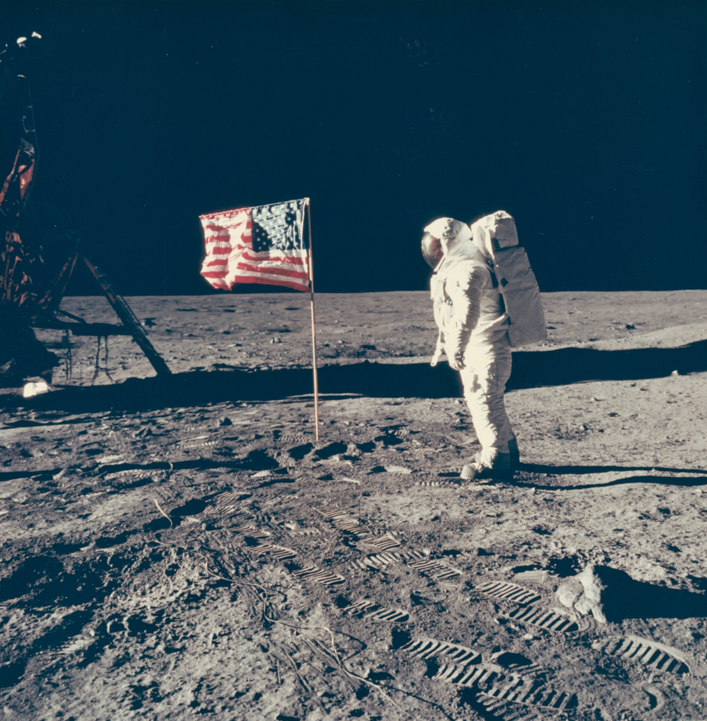Buzz Aldrin Poses with Flag, Neil Armstrong, National Aeronautics and Space Administration, July 20, 1969
