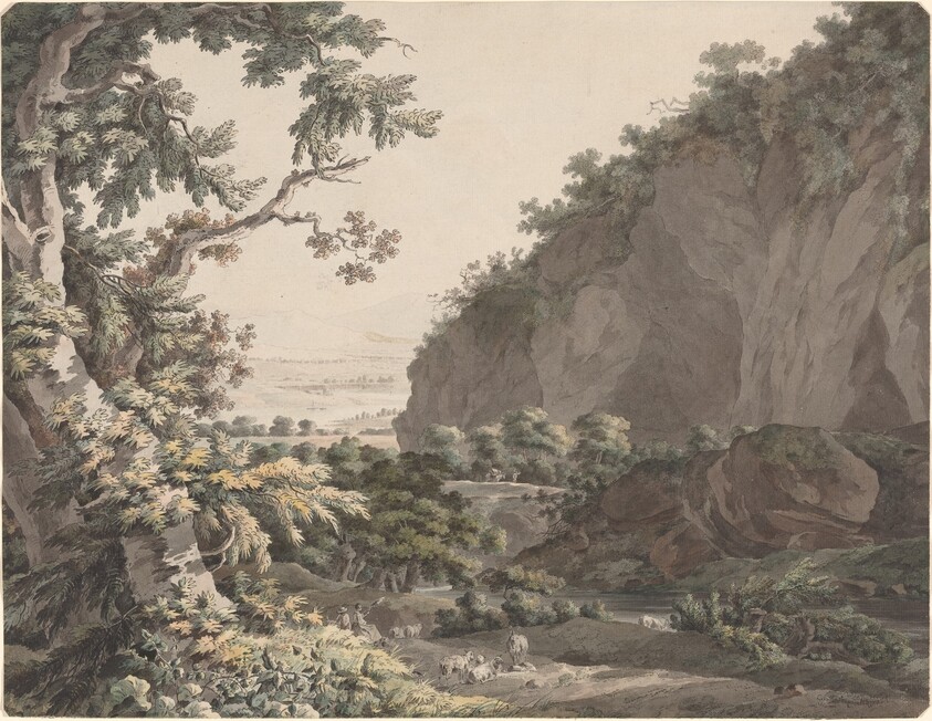 A Wooded Valley with Rocky Cliffs