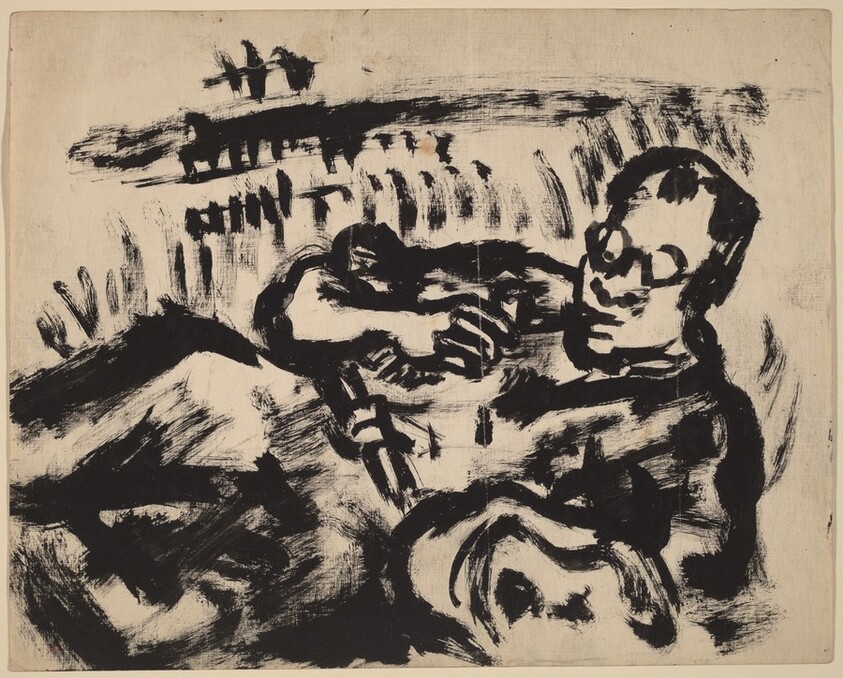 Man Wearing Glasses, Smoking a Pipe