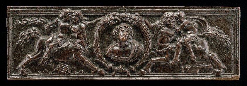 Front of a writing casket: Centaurs and Nymphs with Cornucopiae and Bust