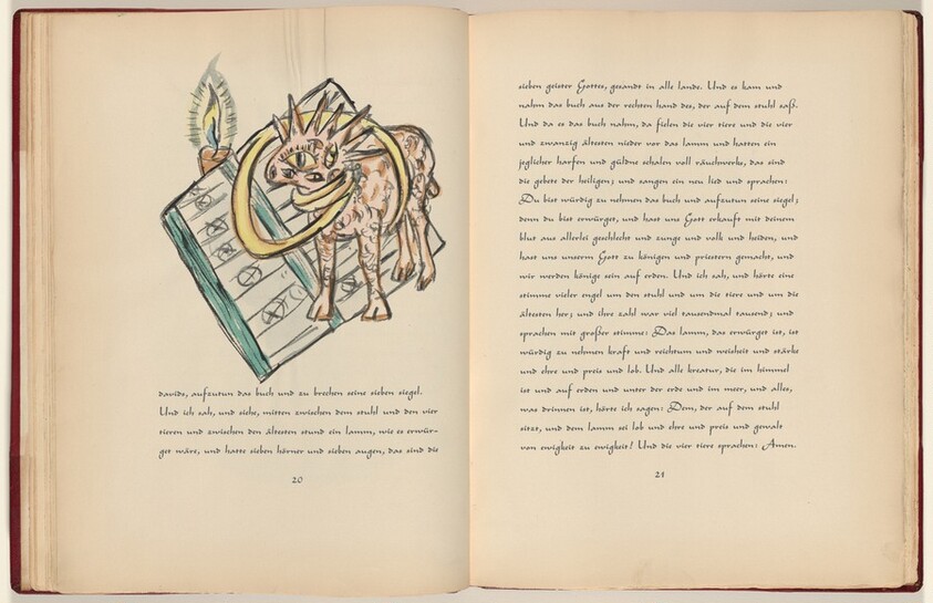 Johannes, Offenbarung, Kapitel 5, Vers 1 (John, Revelation, Chapter 5, Verse 1) (in-text plate, page 20) from Apokalypse (Apocalypse)