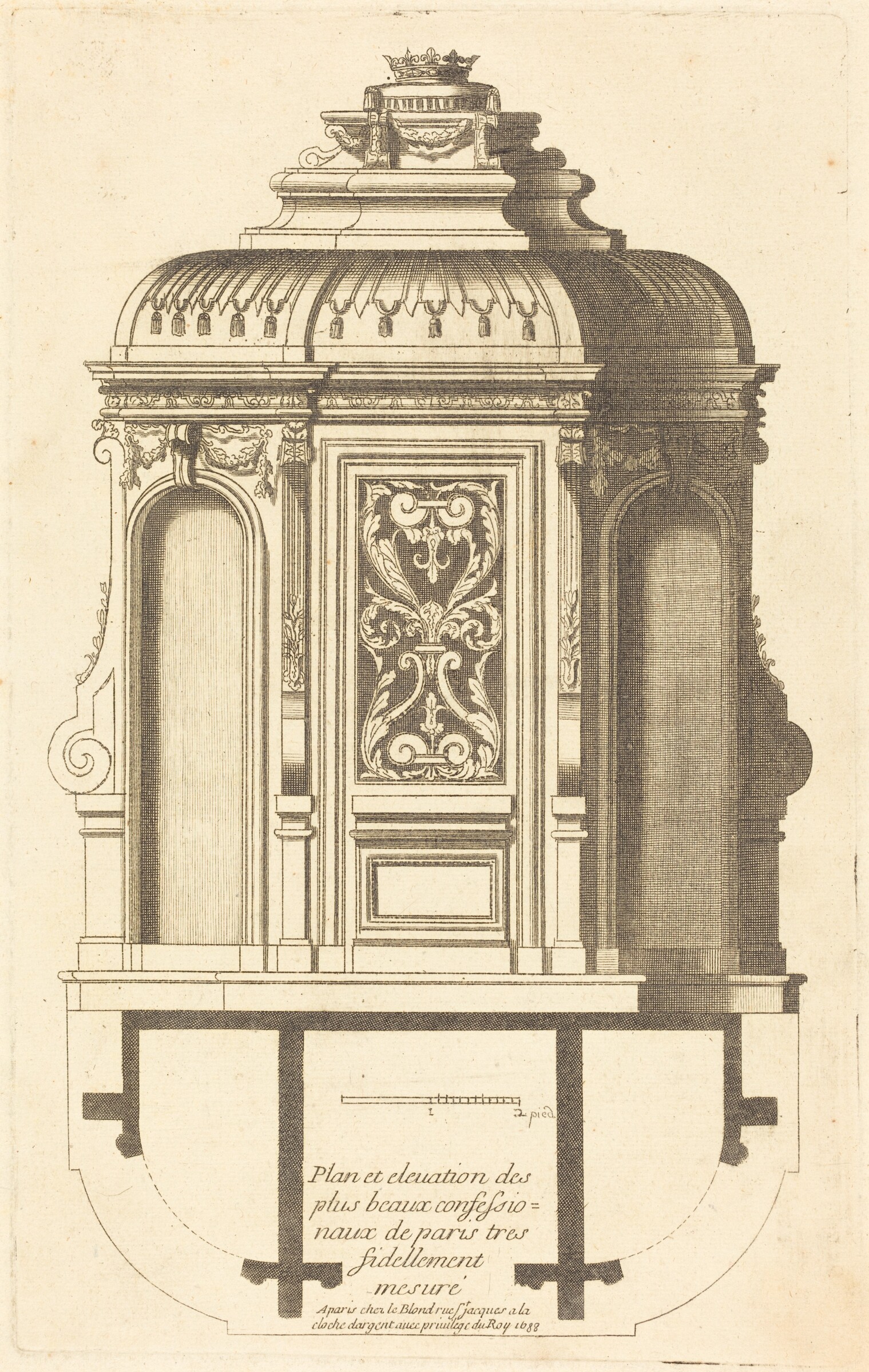 Plan et elevation des plus beaux confessionnaux de Paris, tres fidelemant mesure, Jean Le Blond, published 1688