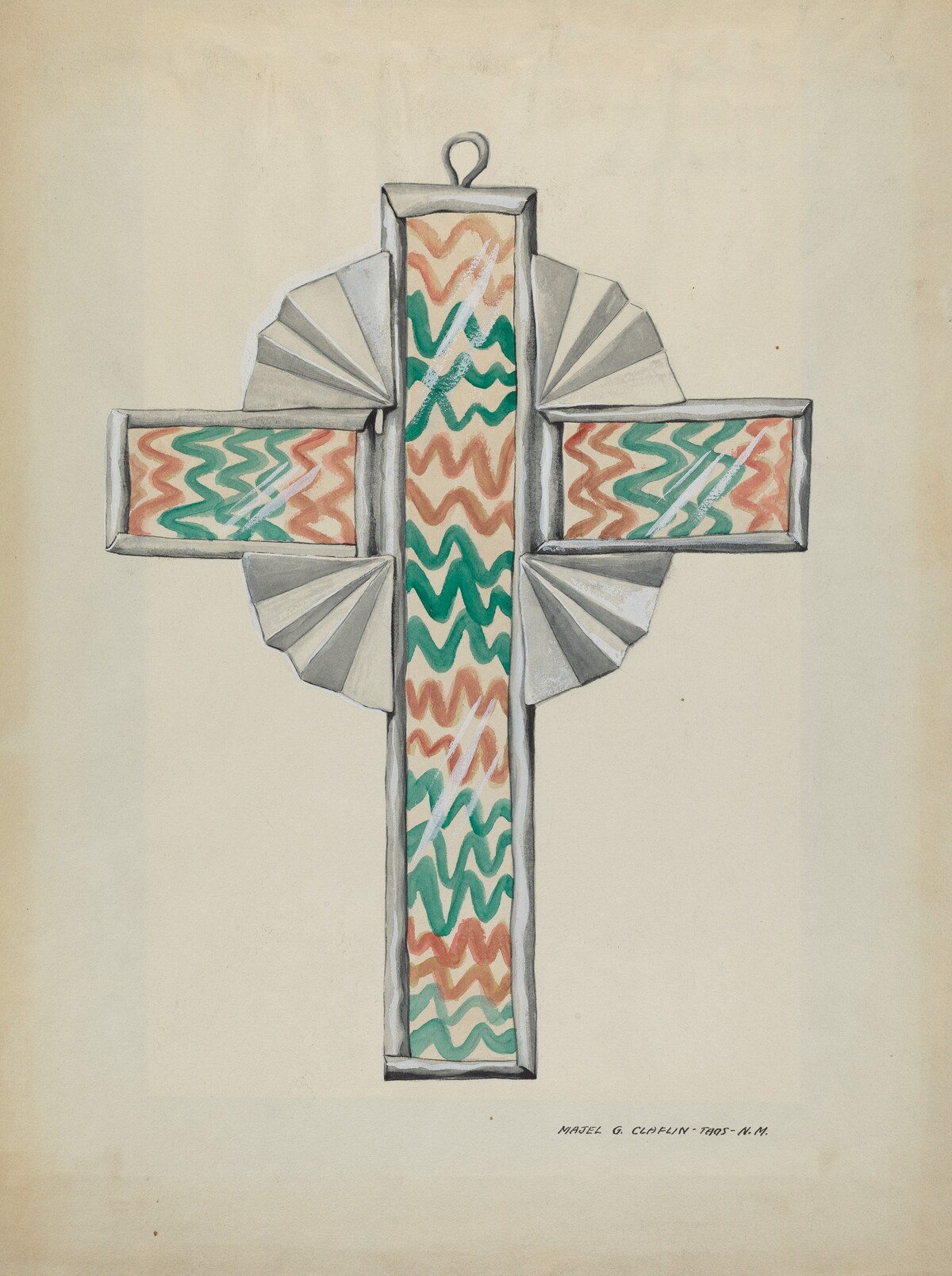Tin and Painted Glass Cross