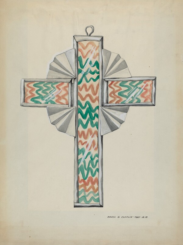 Tin and Painted Glass Cross