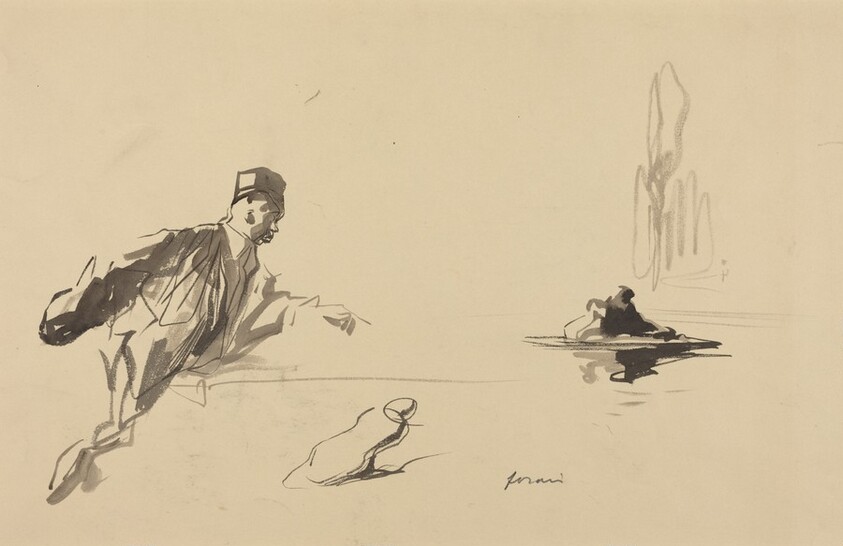 a) Man Pointing to an Island (recto); b) Man Looking at His Watch (verso)