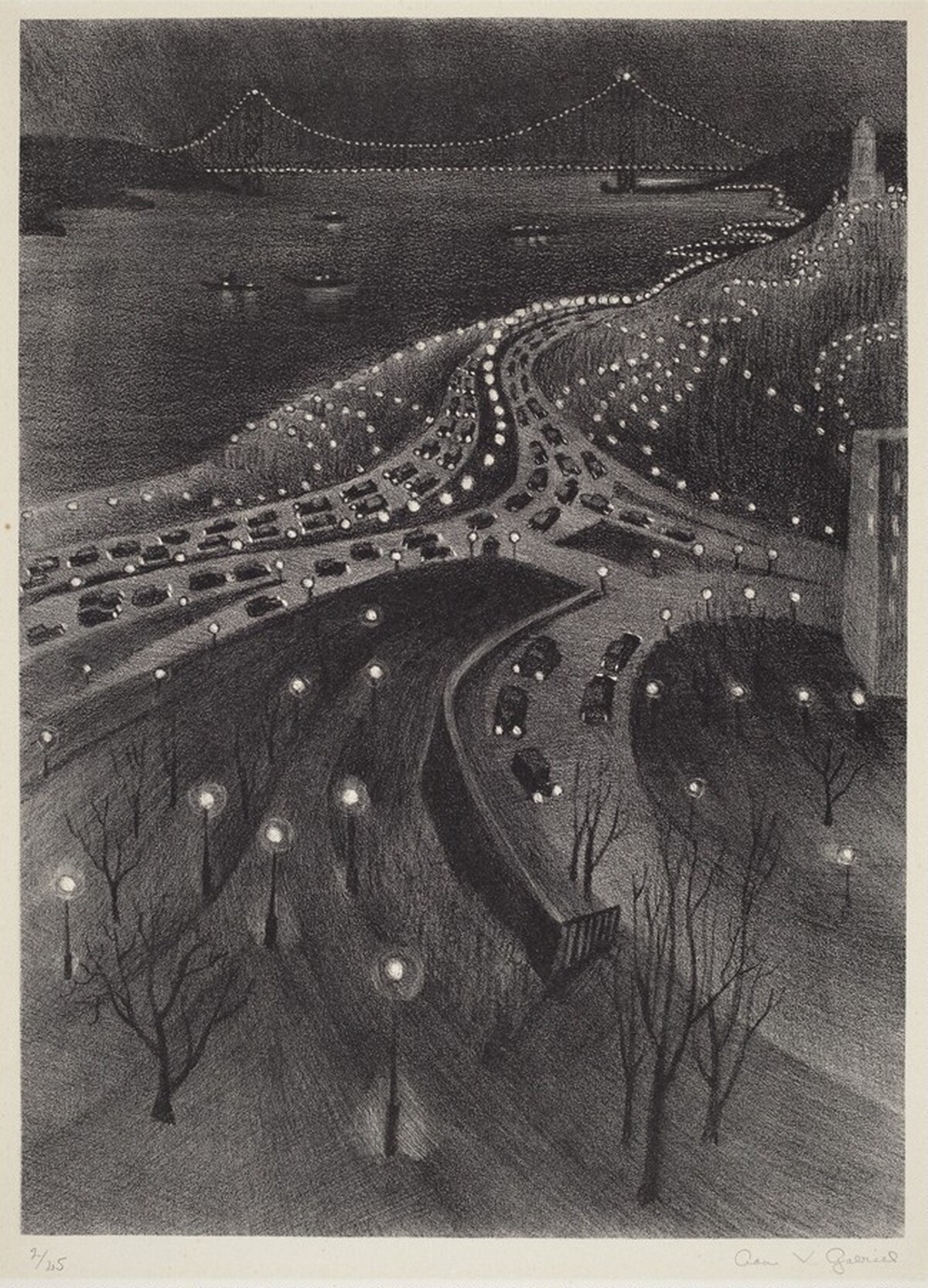 Untitled (nocturne scene of West Side Highway with George Washington Bridge)