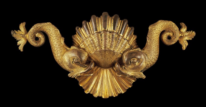 Appliqué in the Form of Paired Dolphins on a Scallop Shell