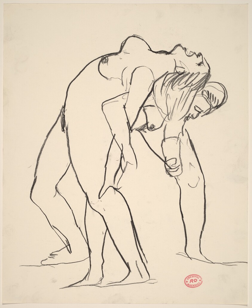 Untitled [one female nude leaning back on another female nude]