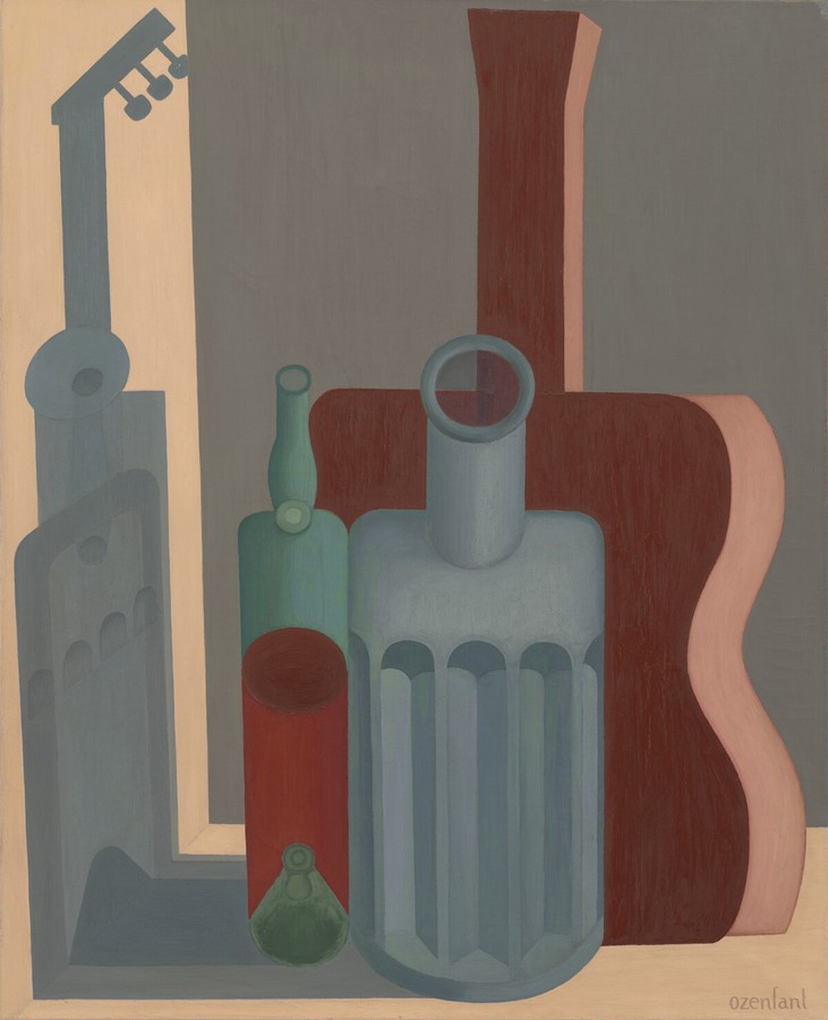 Still Life with Carafe, Bottle, and Guitar
