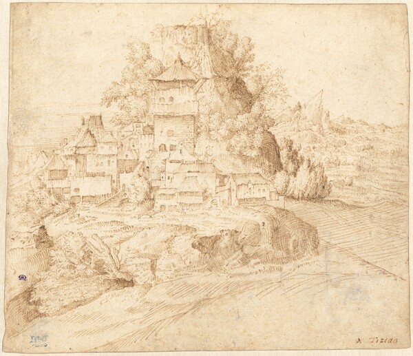 A Village Nestled at the Foot of a Hill (recto)