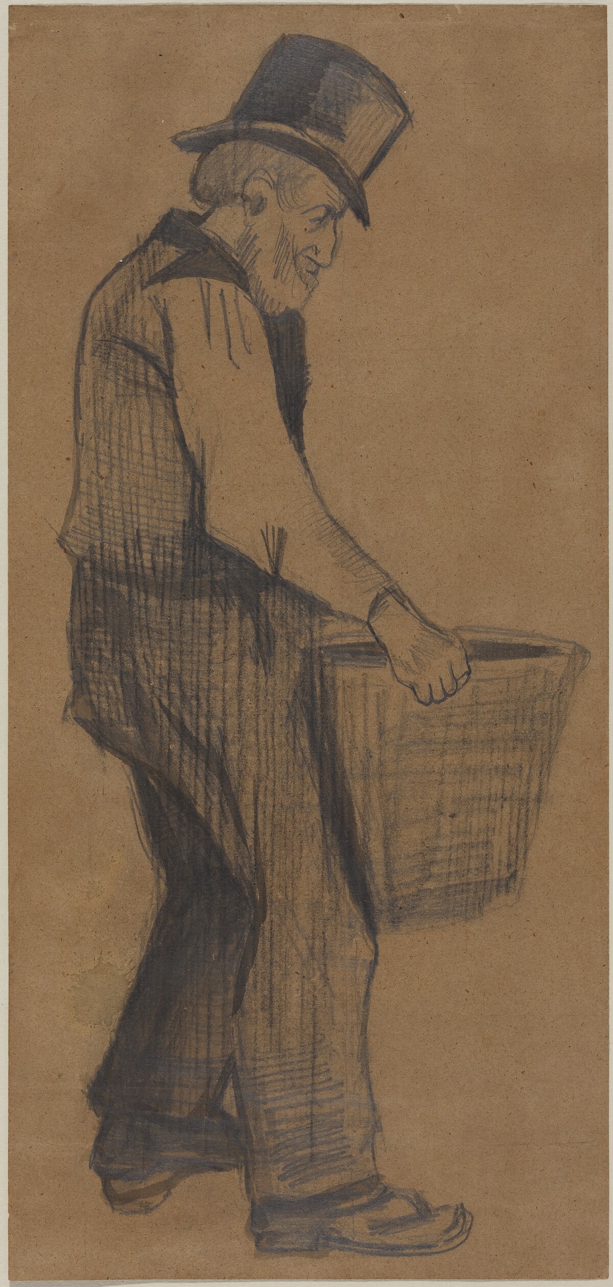 Old Man Carrying a Basket, Facing Right