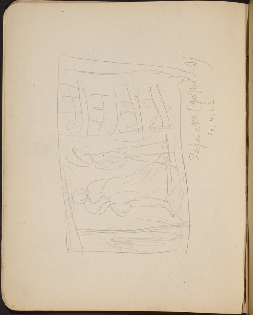 Balancierende Figuren auf Bühne, Bezeichnung (Sketch of Balancing Figures on a Stage, inscription) [p. 28]