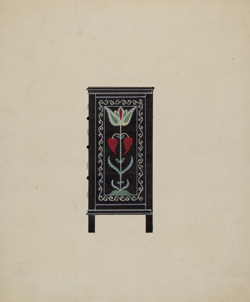 Side View of Guilford Painted Chest