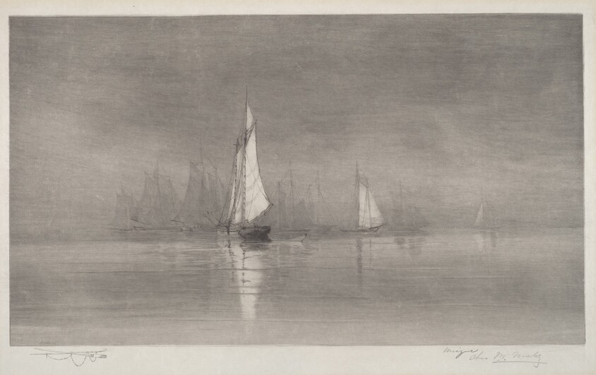 Untitled (Harbor Scene with Sailboats)