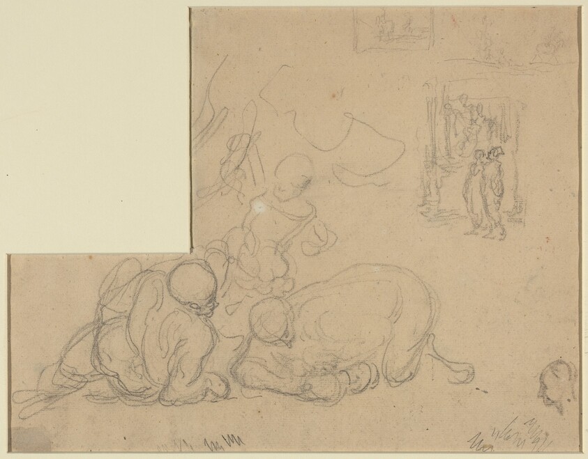 Sheet of Studies with Two Large Men on the Ground